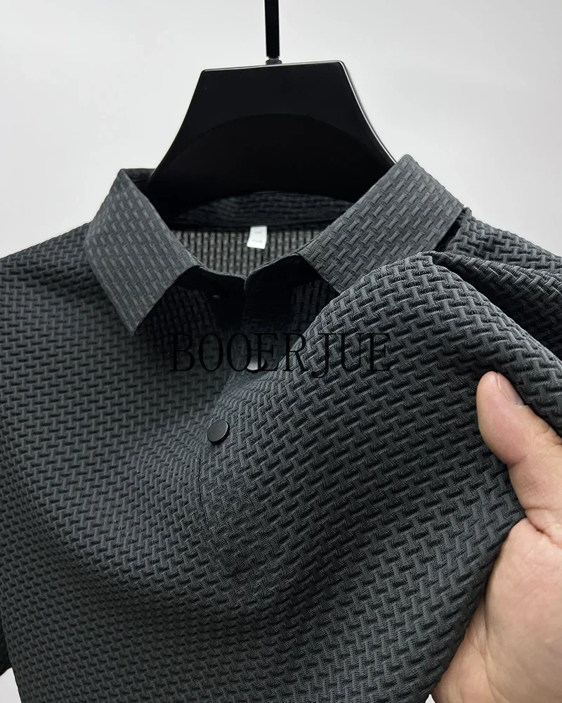 Atmungsaktives Business-Mode-T-Shirt für Herren, Markenkleidung, Sommer 2026 Neu, Herren-Lop-up-Hohlkragen-Kurzarm-Polo-T-Shirt aus Eisseide – Detail 10