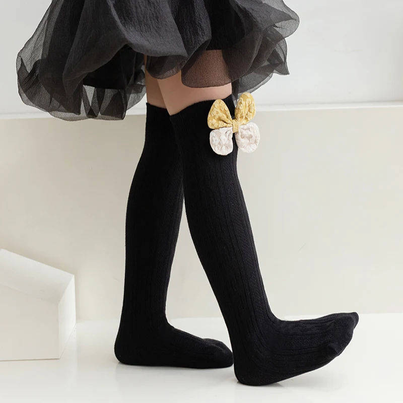 Two Tone Cute Bow Twist Knit Leggings Sweet Style for Soft Elastic Comfortable Breathable Skin-Friendly Daily Casual Wear Pants
