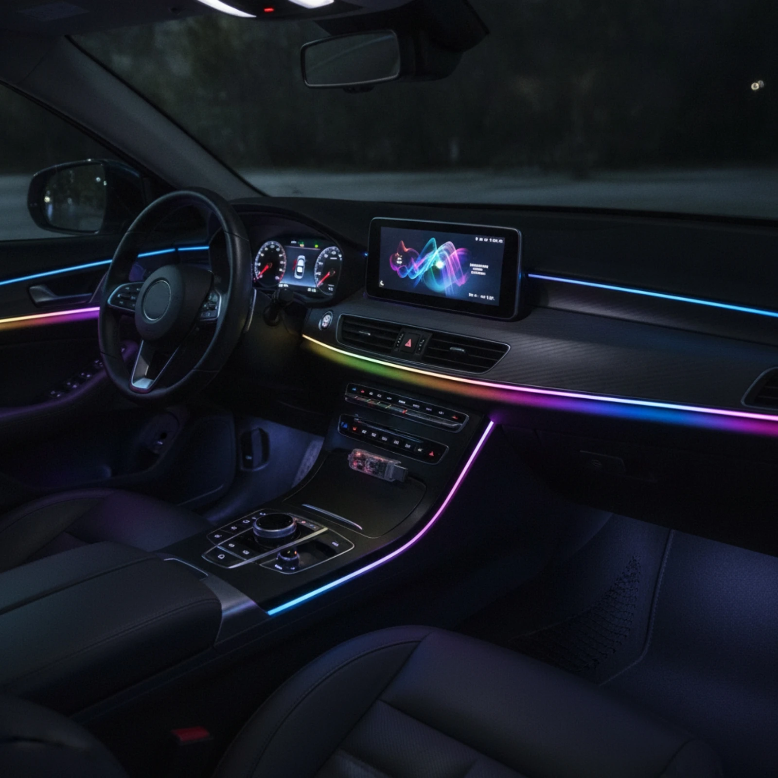Car Ambient Lighting Kit Concealed Acrylic Neon Strip Lights Car Interior Lights Slim for Drivers, Dashboard, Center Console view 2