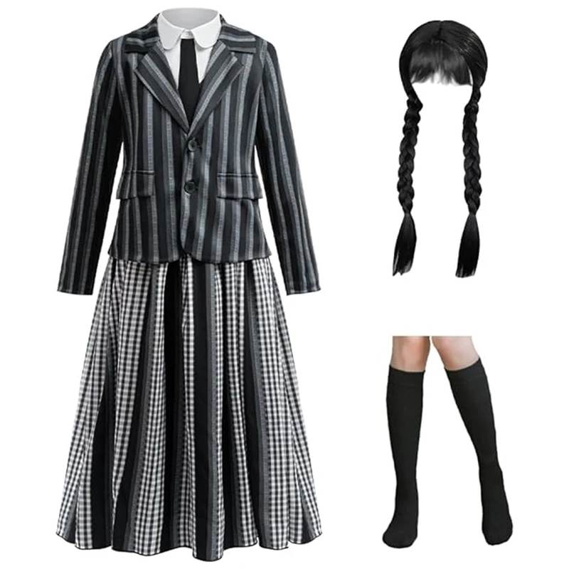 

Halloween Costume Girl 3 Piece Anime Costume Set Gothic Black Blazer Shirt Skirt For Cosplay Role Play Theme Party Daily Wear
