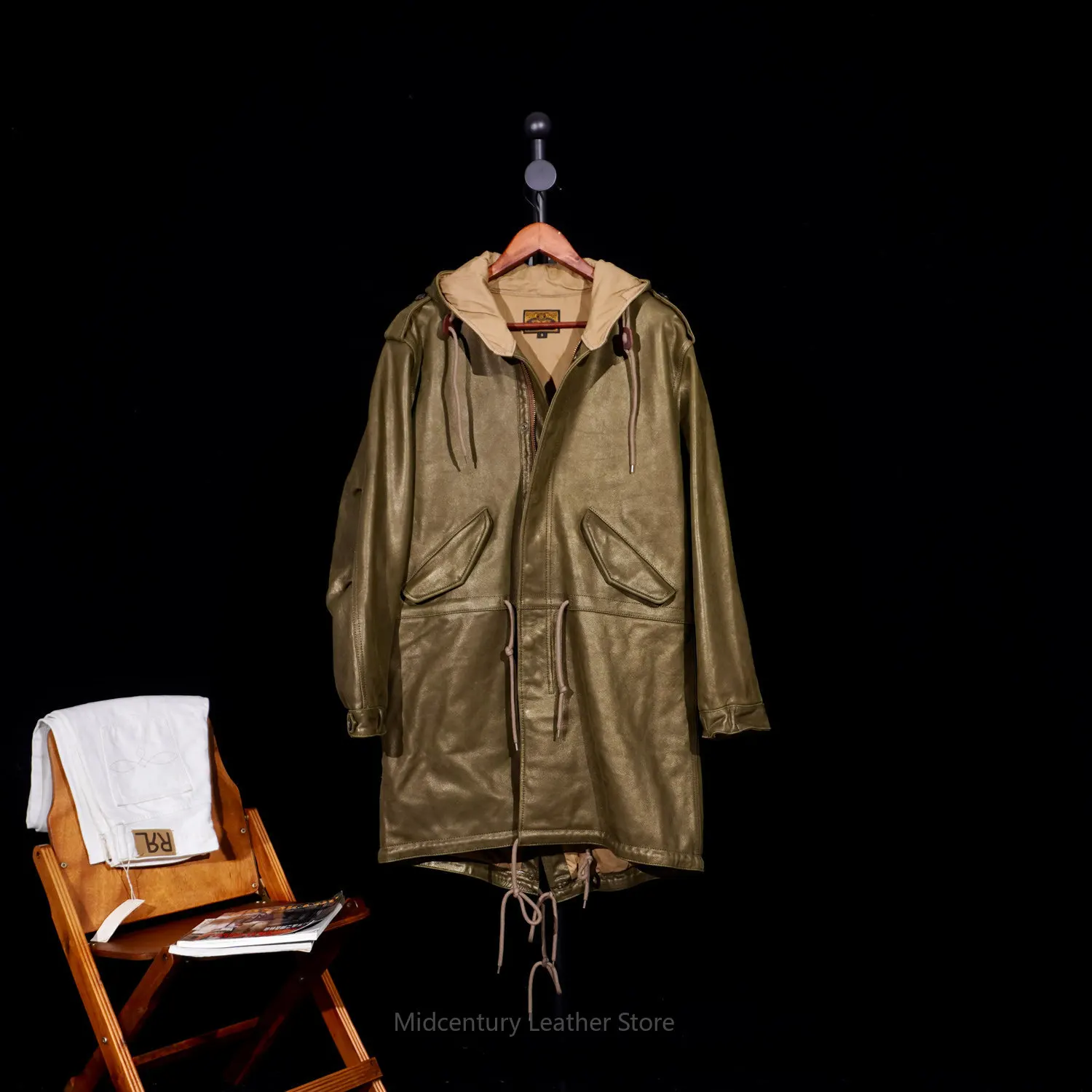 

Classic tough guy with PARKA fishtail coat American vintage M51 cowhide long trench coat jacket
