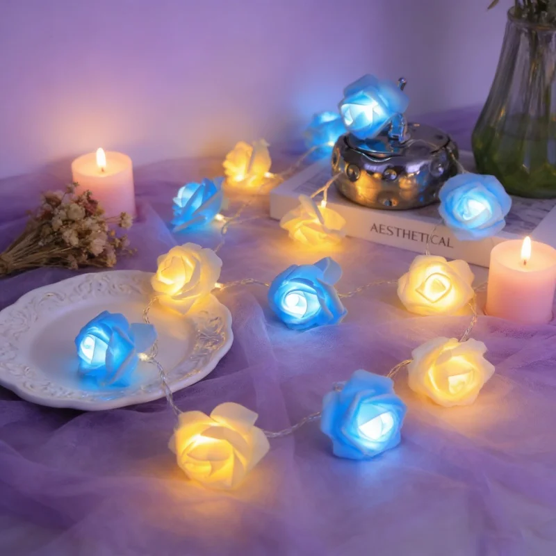 3M 20LEDs Festoon Rose Flower String Light Wedding Fairy Battery Garland Lights for Party Mother's Day Home Bedroom Decoration