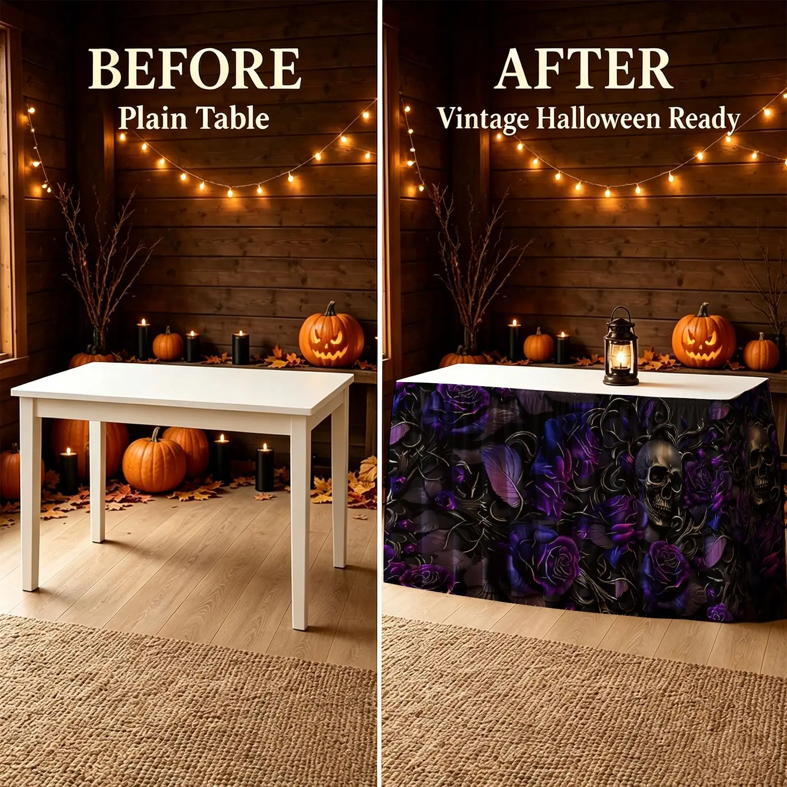 Halloween, Christmas, send a tablecloth horror table dress 1 piece purple rose and skull pattern
