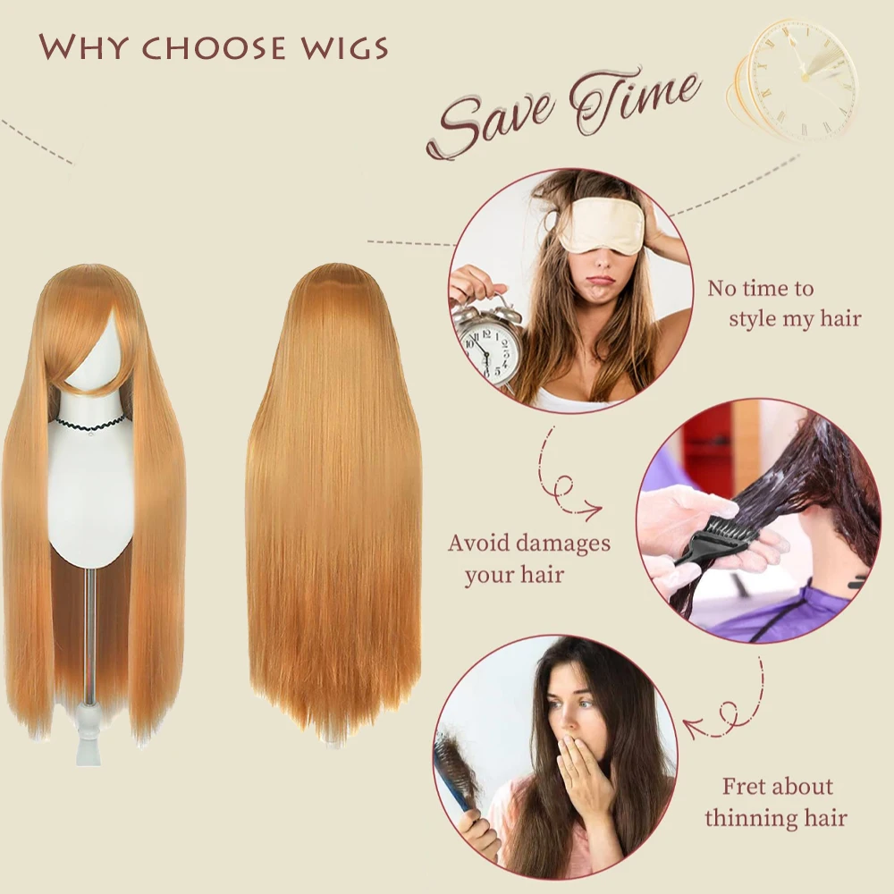 شعر مستعار صناعي مستقيم 80 سم عالي الجودة بكثافة 180%، شعر مستعار نسائي عالمي يومي للهالوين مقاوم للحرارة