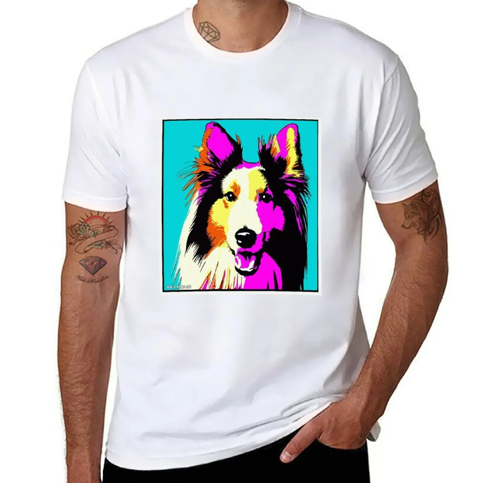 

Happy Collie Pop Art T-Shirt Labor Work Casual T-Shirt