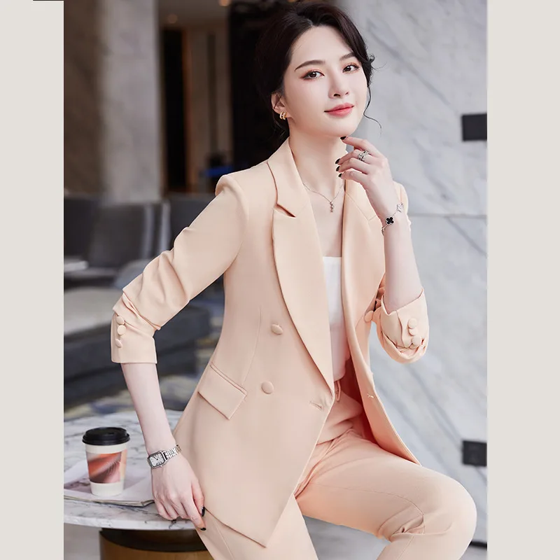 

Elegant Pink Formal Women Business Suits with Pants and Jackets Coat Ladies Office Professional Work Wear Pantsuits Trousers Set