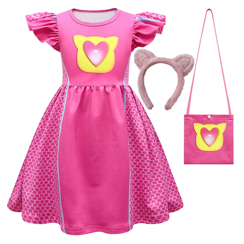 Children's Dresses Cosplay Super Kitties Dresses for SuperKittiesCostume Girls Flying Sleeves A-Line Dress with Bag and Headband