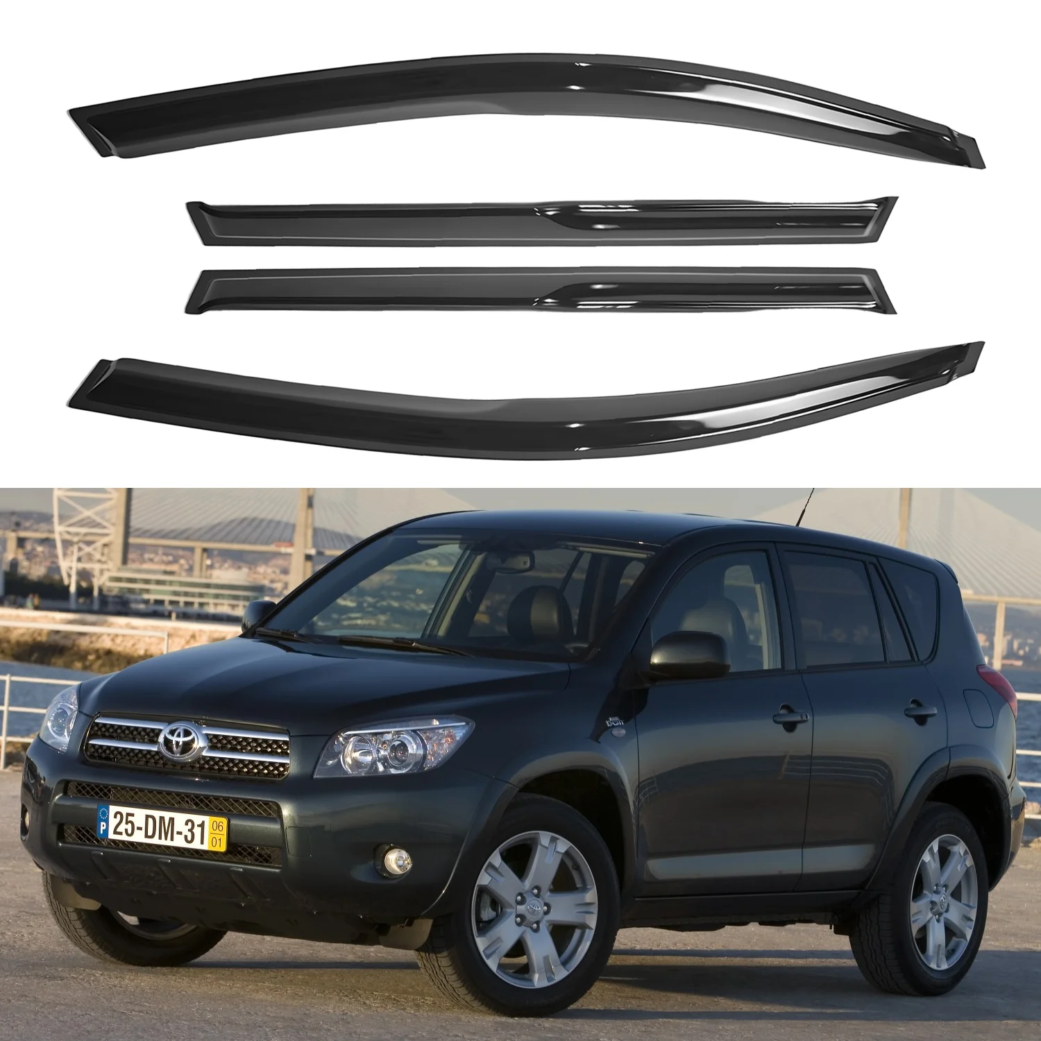 

For Toyota RAV4 4-Door 2006-2012 Tinted Wind Deflectors External Mount 4pcs Set with Drain Channel 1.5MM Thick