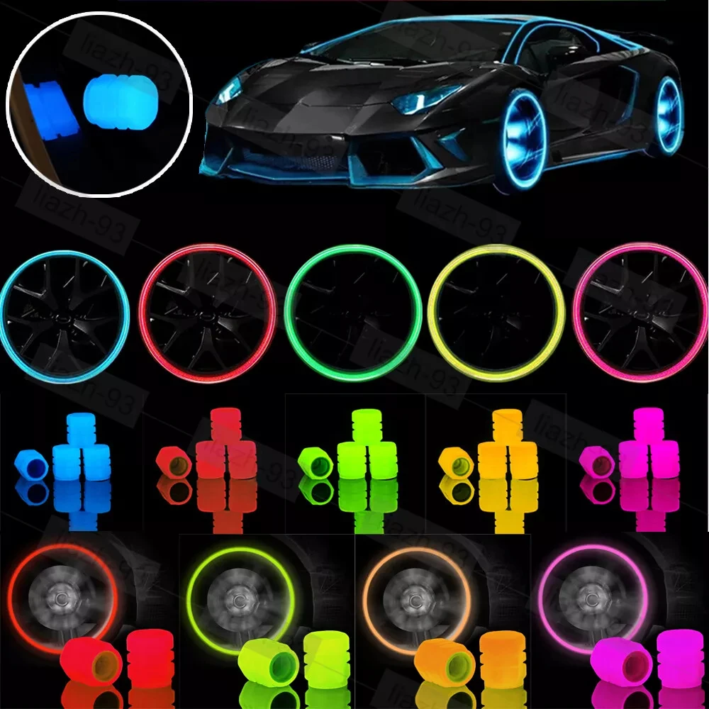 4pcs Luminous Tire Valve Caps 6 Colors Car Motorcycle Glowing Valve Covers Car Tire Wheel Hub Styling Tools Auto Accessories