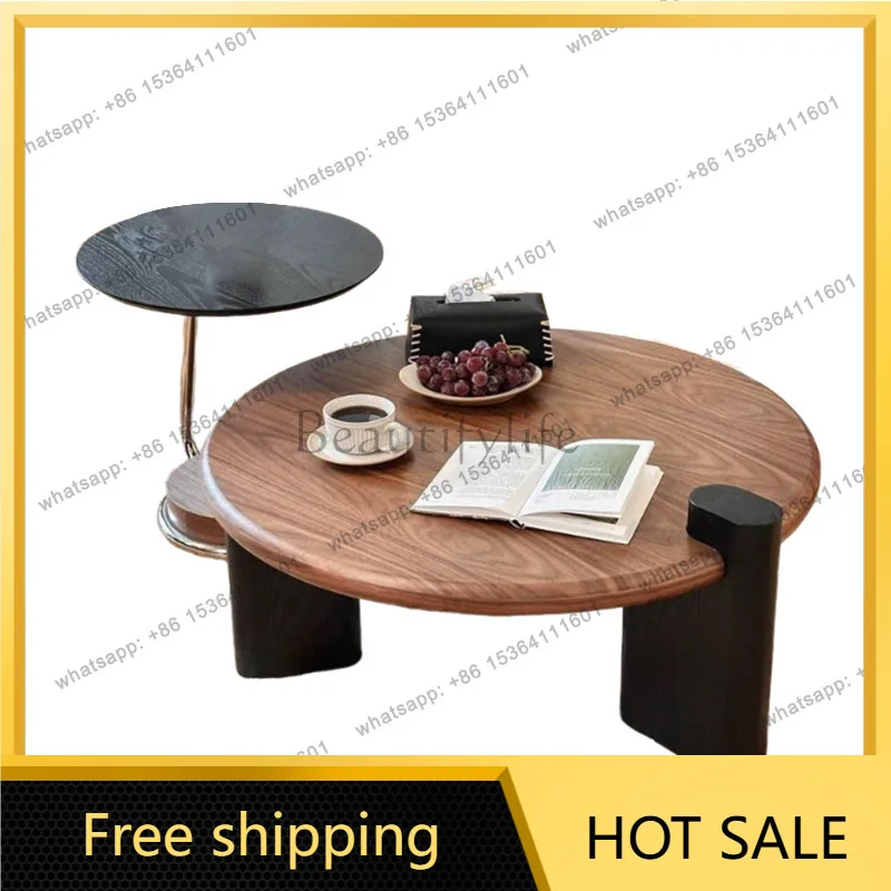 XX. Walnut coffee table for home use, small round table, minimalist small apartment stylish dining table