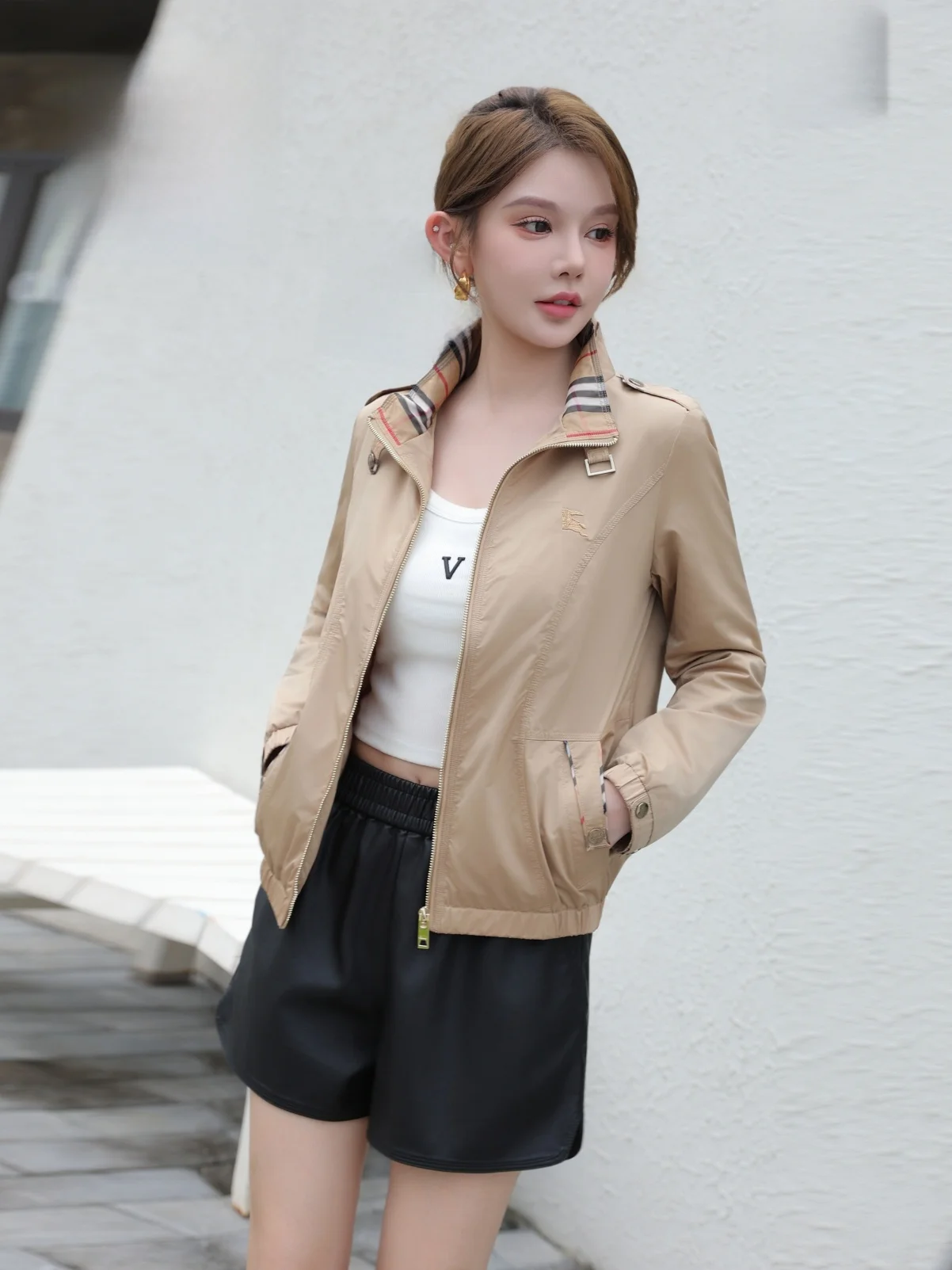 

Повседневное женское пальто Briti Sle Jaet Long Sve в полоску с воротником-стойкой, ветровка, модный универсальный топ