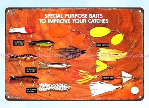 1975 Bomber Bait Fishing Lure metal tin sign outdoor brewery pub plaques