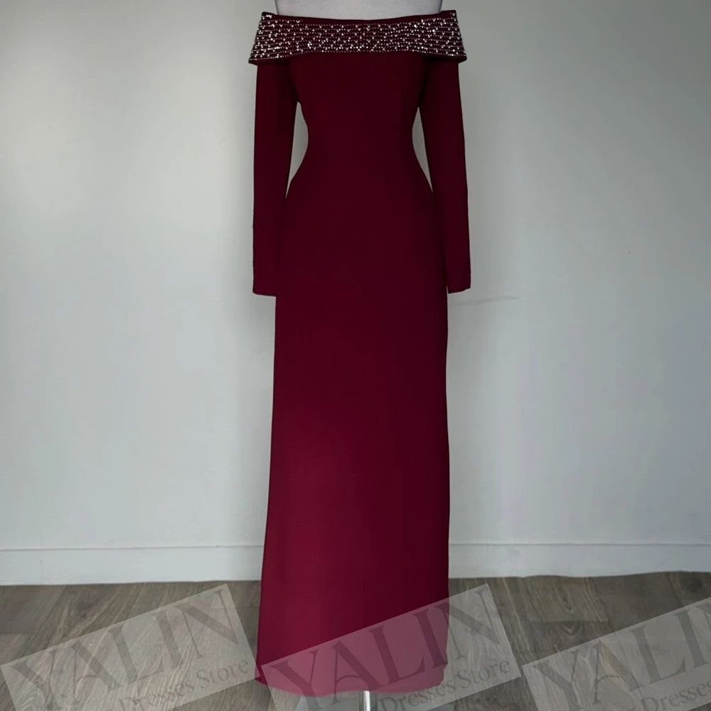 

Women's A-line Evening Dresses Ankle-length Off The Shoulder Full Sleeve Prom Gown Fashion Beading Crystal Customized Gowns