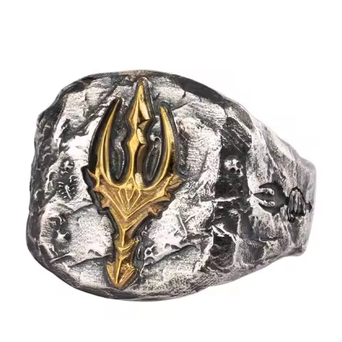 Original Poseidon Ice Wrath Trident Ring for Men Silver Retro Single Tail Finger Ring Personality Tidy Man Accessory