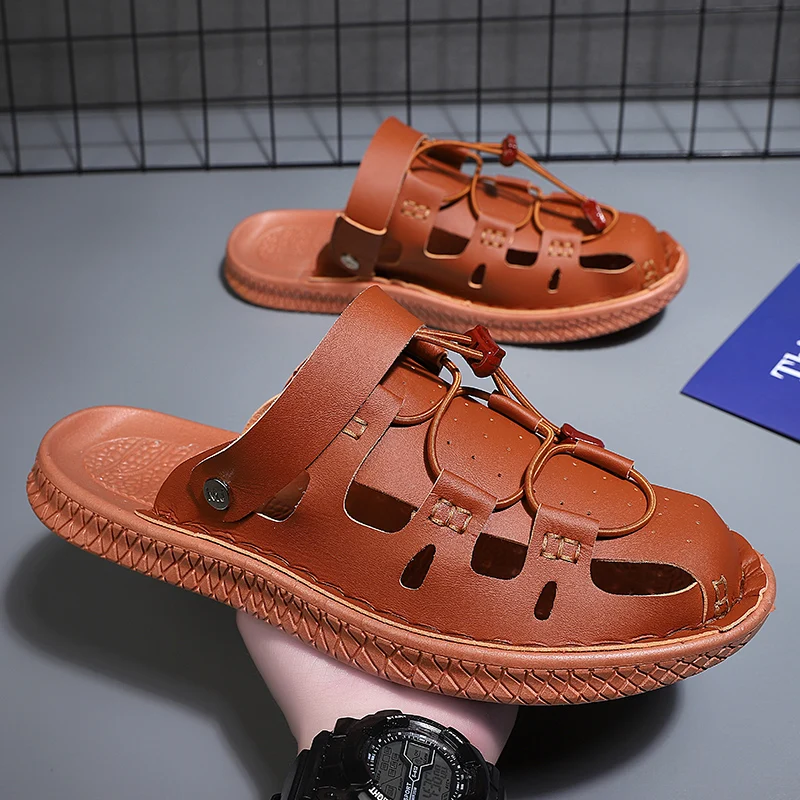 

Men's Sandals Adjustable Solid Color Shoes 2026Summer Casual Comfort with Durable Rubber Sole, Breathable PU for Outdoor Walking