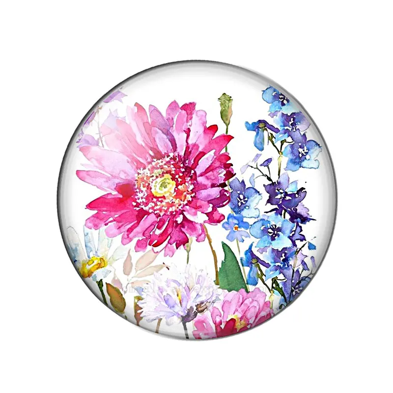 Colorful Watercolor Rose Flowers Pattern  8mm/10mm/12mm/18mm/20mm/25mm Round photo glass cabochon demo flat back Making findings