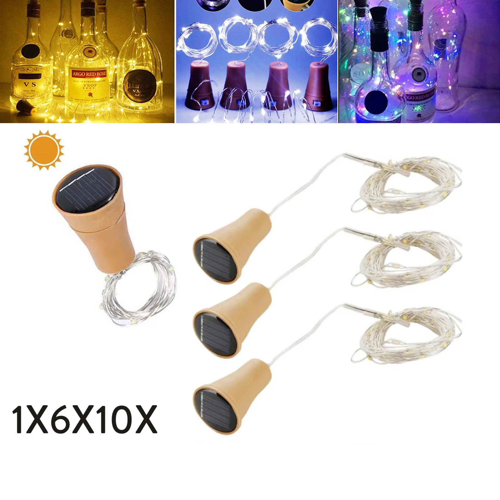 

10/6/1X Solar Wine Bottle Led String Fairy Light Silver Garden Wedding Powered 2m 20leds Christmas Waterproof Lights Xmas Decor