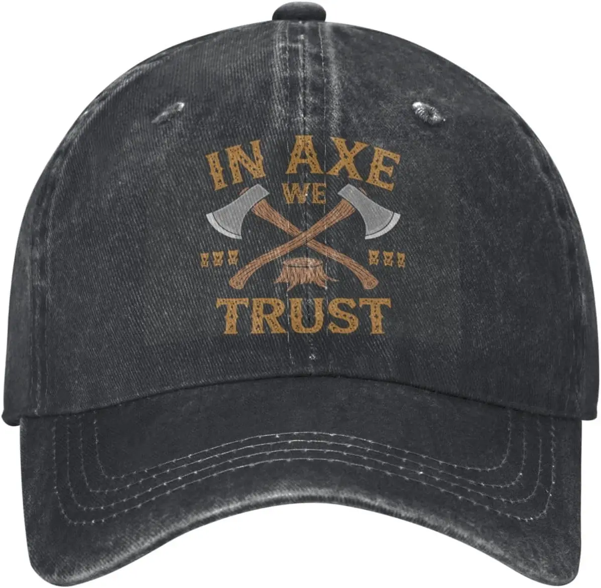 Cappellino Da Baseball In Axe We Trust Lumberjack Axes, Cappello Casual Regolabile In Denim Vintage Effetto Invecchiato-image