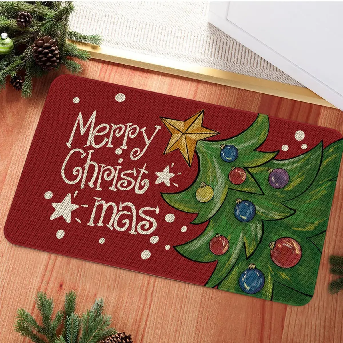 

Рождественский приветственный коврик VIKAMA: мягкий, нескользящий, моющийся напольный чехол для гостиной, кухни, прачечной и спальни
