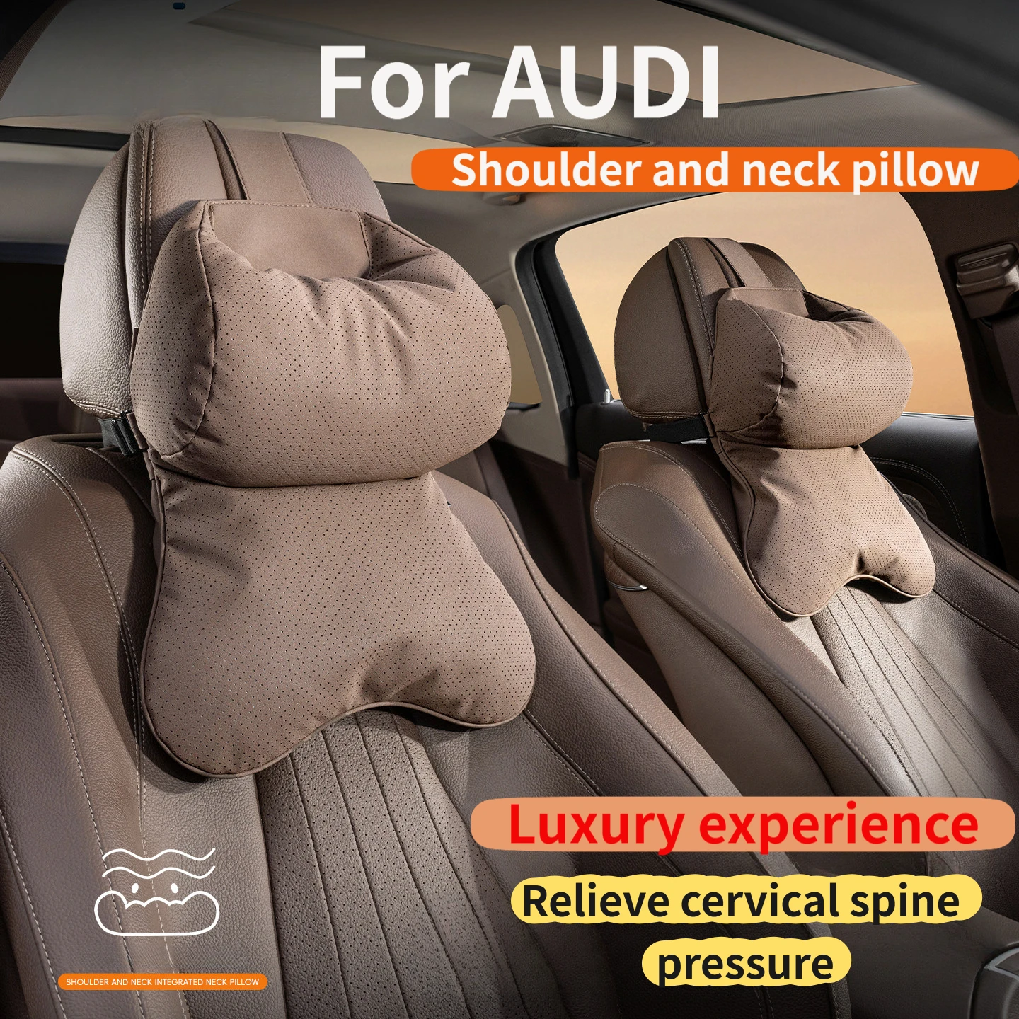Car headrest and shoulder integrated Nappa leather latex, suitable for Audi A4 A5 A6 A7 A8 Q5 Q7 Q8 A3 8Y Auto Interior Parts