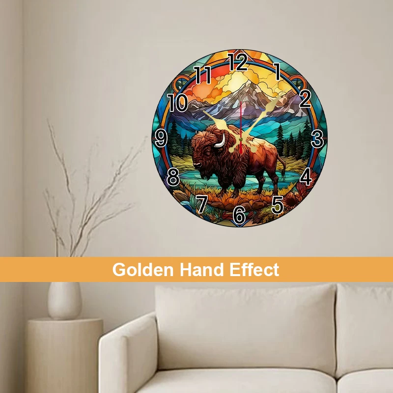 قطعة واحدة من ساعة الحائط الأكريليك المتوهجة في الظلام، نمط صائد الشمس بنفسك، موضوع جبل الجاموس - 10 بوصات، مثالية للمنزل الحديث #5