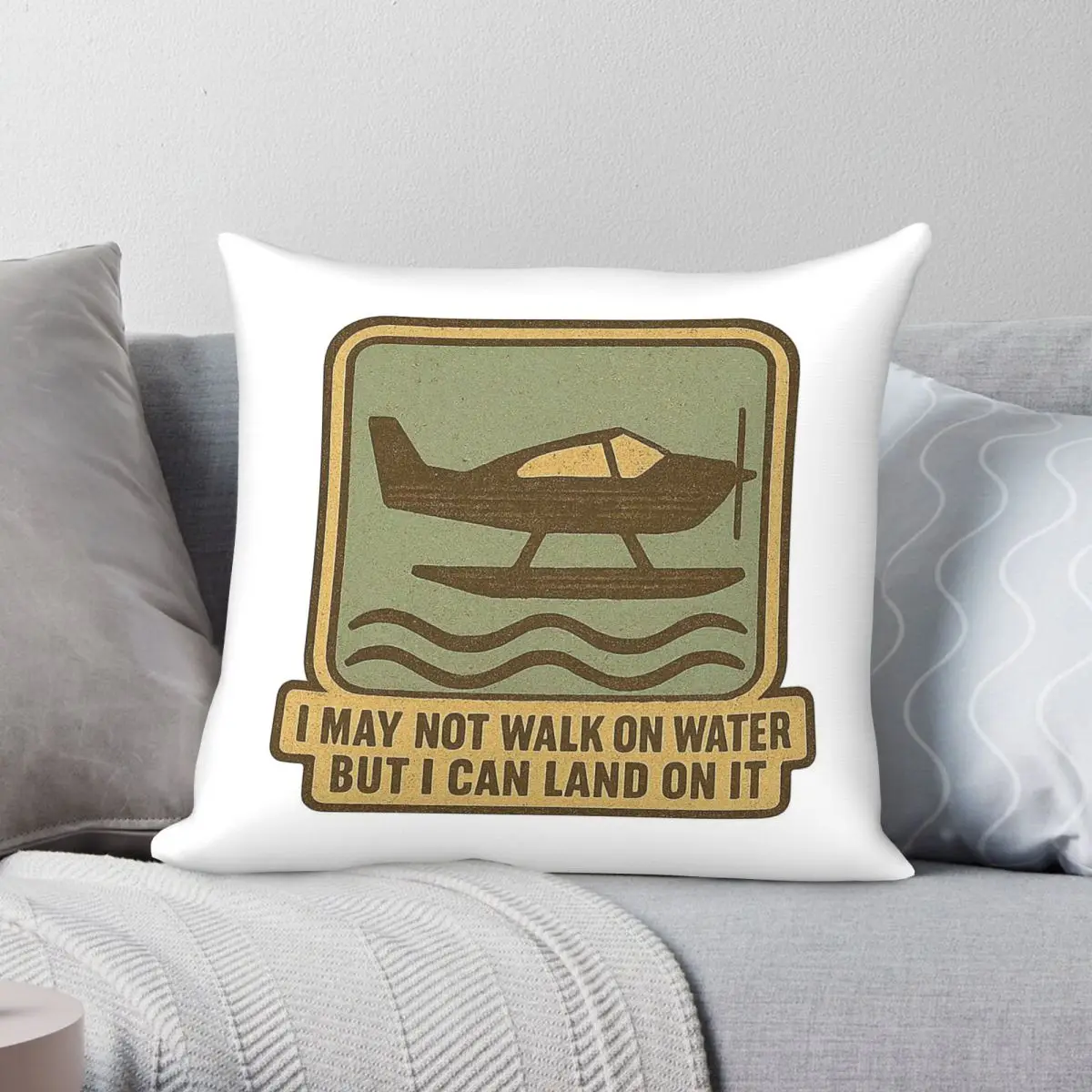 Land On Water Seaplane Pilot Square Pillowcase Polyester Linen Velvet Pattern Zip Decorative Car Cushion Cover 18
