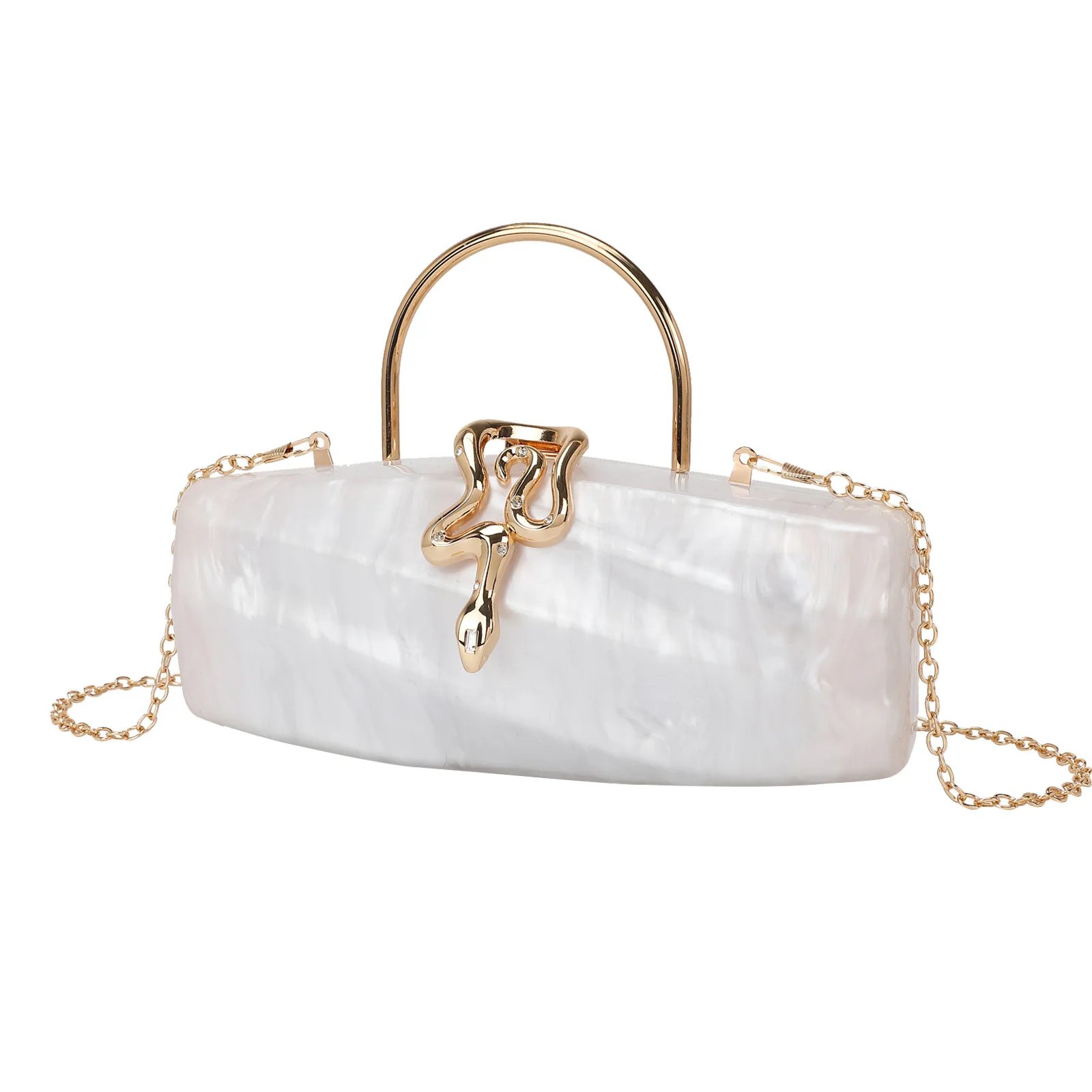 

Новая женская длинная модная банкетная сумка с металлическим змеиным замком, женская вечерние банкетная сумка, акриловая металлическая сумка на плечо с цепочкой