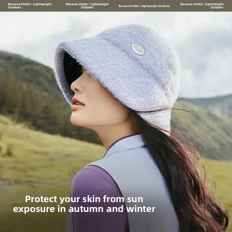 

Warm Fleece Autumn Winter Fishing Cap Women's Large Brim Hat Outdoor Climbing Windproof Shopping Street Style Sweet Cute
