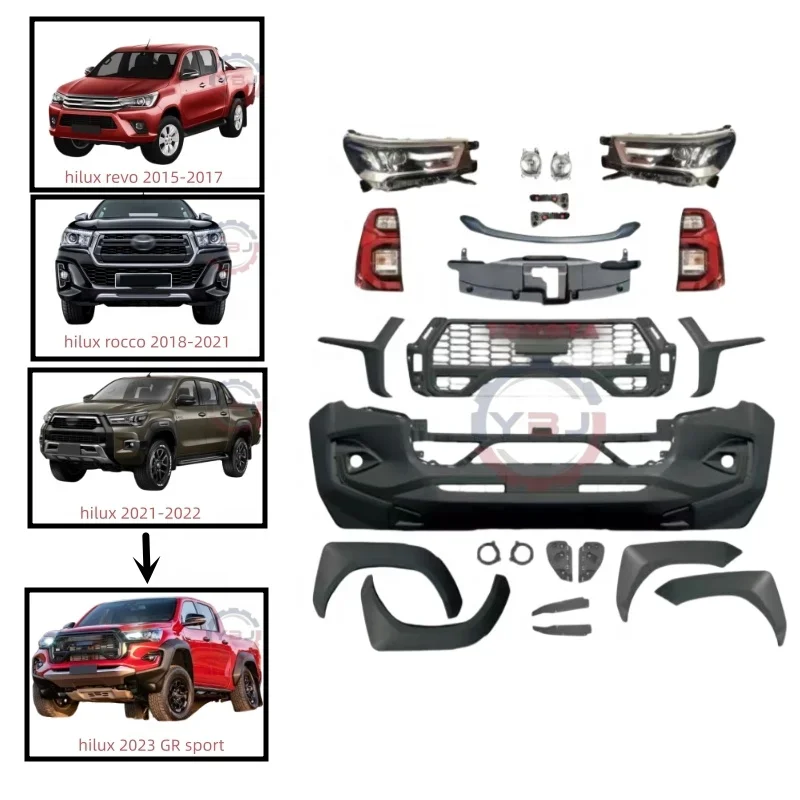 YBJ Bodykit Pickup do TOYOTA Hilux Revo ROCCO 2015-2020 Facelift Body Kits Upgrade To Hilux 2023 GR Sport kit grill reflektor