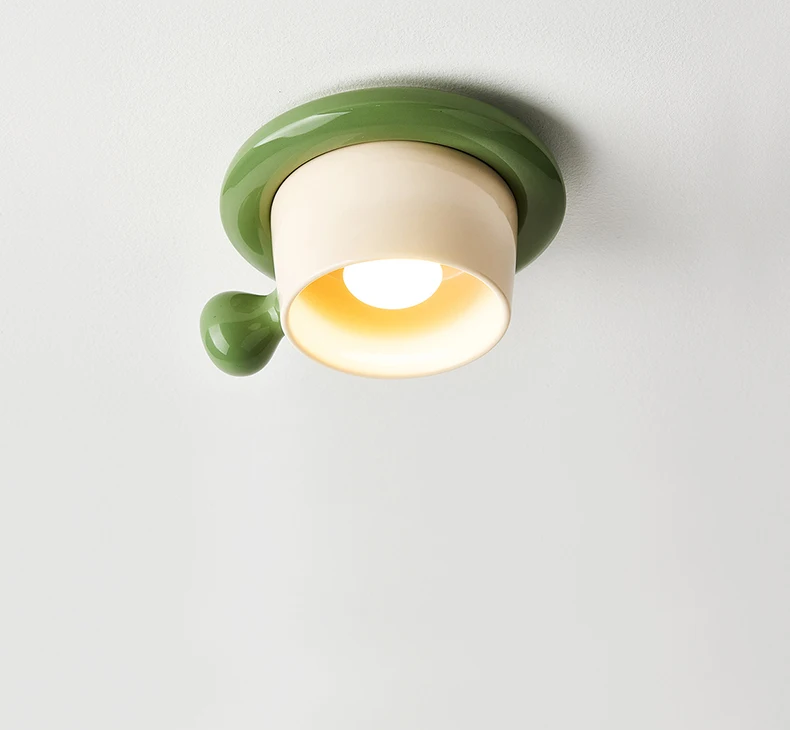 Creative Art Ceramics Metal Ceiling Light Cute Cup Shape G4