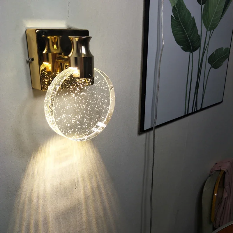 

Crystal simple modern creative living room bedroom bedside bathroom mirror front stairway wall lamp