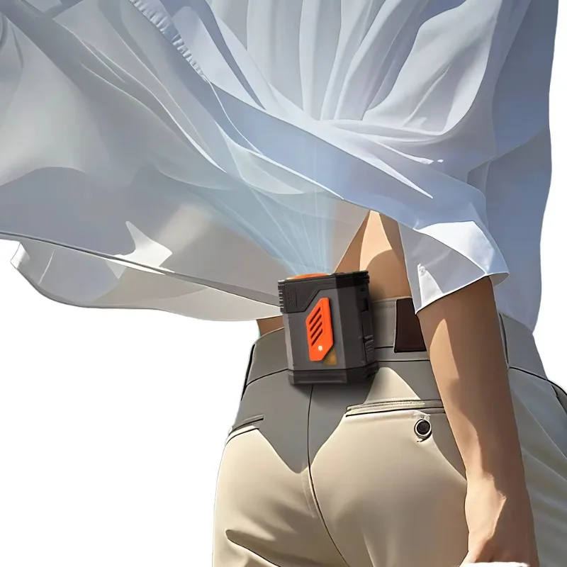 USB stick waist fan Outdoor wearable neck fan with flashlight warning light cooling function