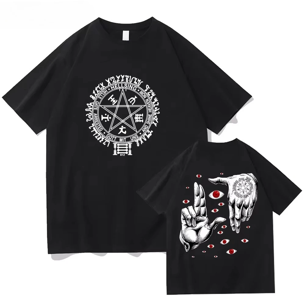 أنيمي Hellsing في نهاية المطاف تي شيرت ملابس رجالي الجرافيك مانغا Alucard عيون Harajuku القطن تيز للجنسين الصيف