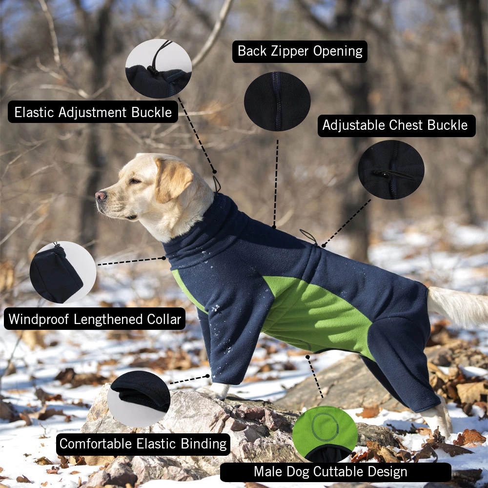 Winter Overalls for Dogs Back Zipper Warm Fleece Dog Jumpsuit Adjustable Windproof Dog Clothes Pet Coat for Male Female Dogs