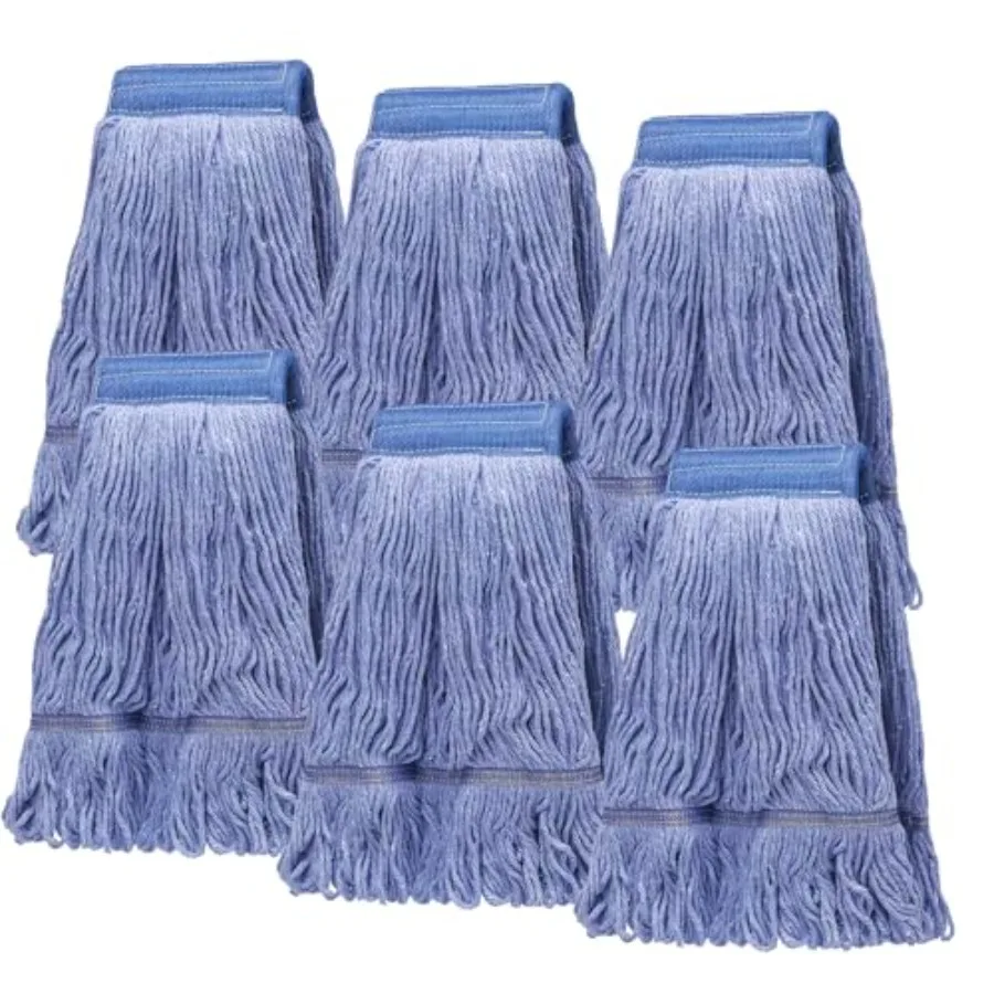 

6Pack Heavy Duty Commercial Looped End Cotton MopString Cotton Mop Refill Heads Wet Industrial Blue Cotton Looped End String He