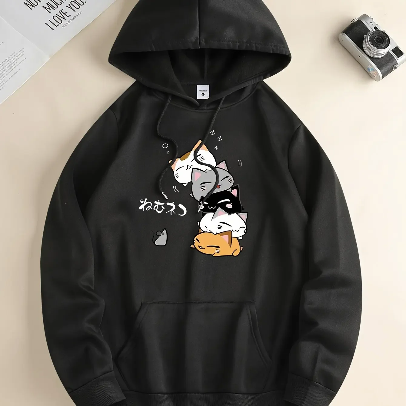 2025 - Sudadera con capucha con estampado de gato y ratón de dibujos animados, sudadera con capucha para hombre, camiseta informal para hombre, con bolsillos, capucha de primavera
