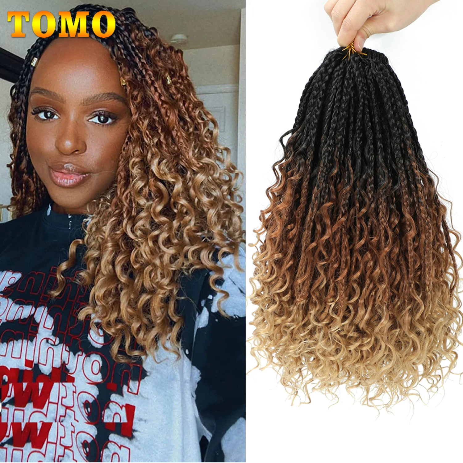 

TOMO Synthetic Goddess Box Braids Crochet Hair 14 18 24Inch Boho Box Braids Hair 16 Roots Bohemian Bob Box Braid Hair Extensions