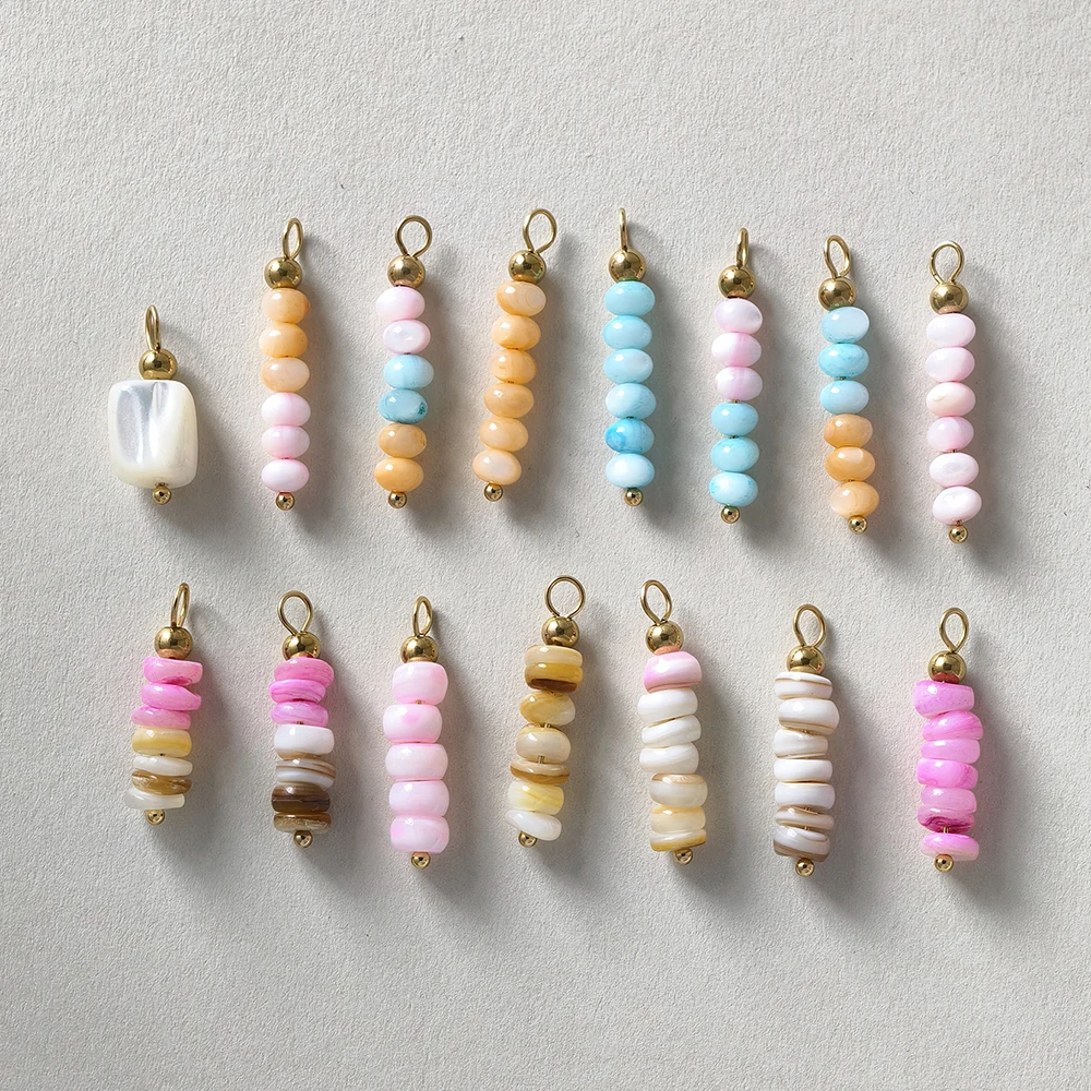 Stainless steel imitation pearl charms pink blue shell bead pendant DIY keychain necklace fashion women's jewelry accessories
