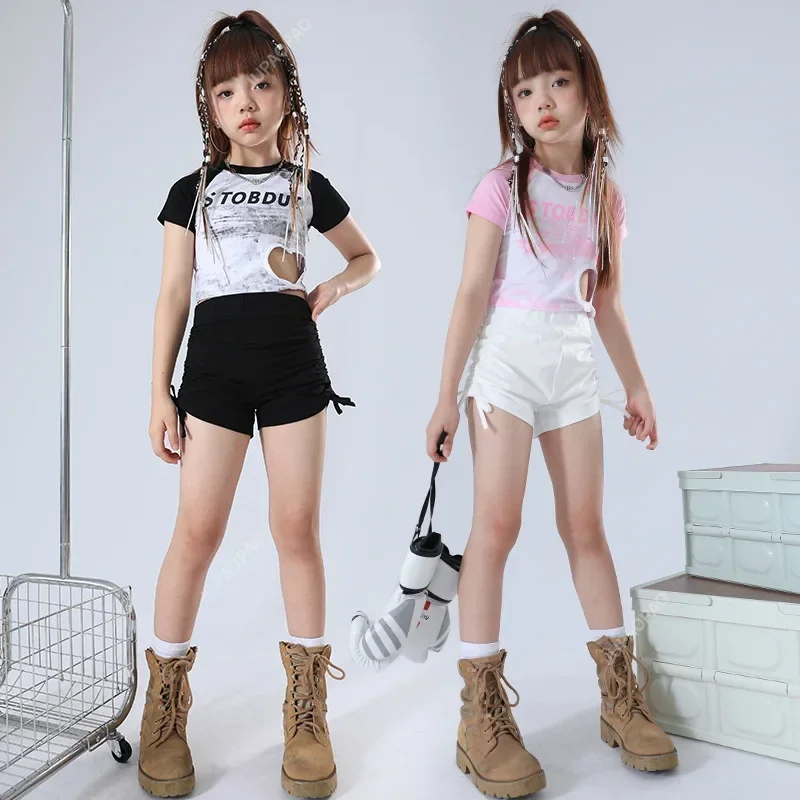 Kids Hip Hop Crop Tops Shorts Street Dance Jazz Sweet Costumes Girls Gradient Cargo Pants Children Streetwear Clothes Sets