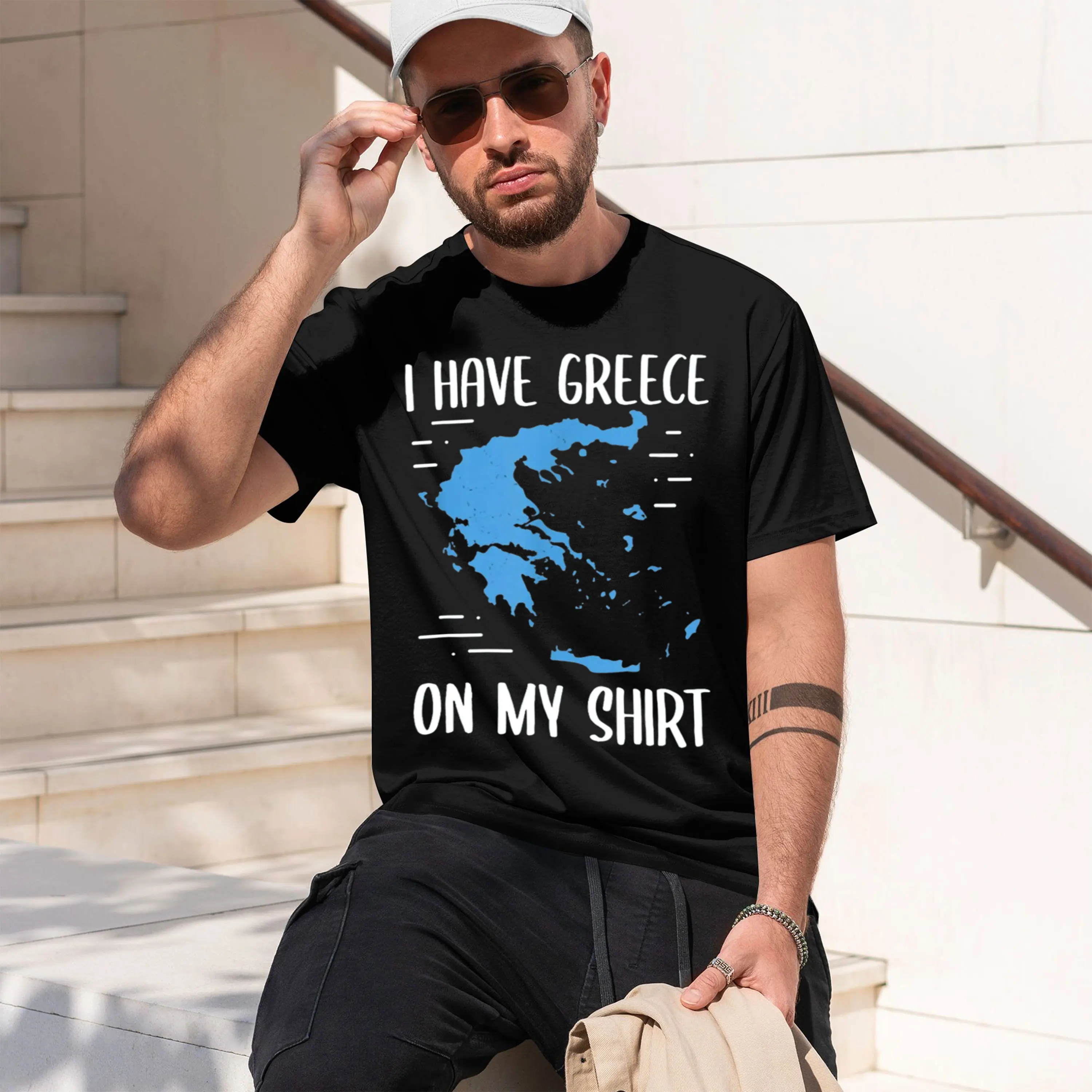 T-shirt « I Have Greece On My Shirt » pour géographe et professeur de géographie, humoristique, streetwear, à manches courtes, unisexe, coupe ample, col rond