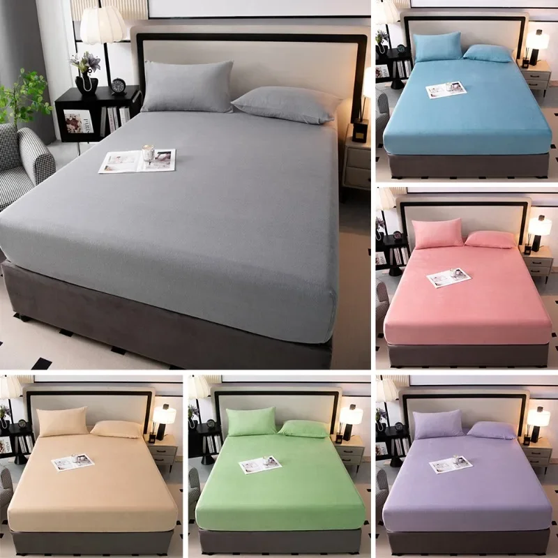 

Warm Milk Velvet Fitted Sheet Soft Comfortable Elastic Bedspread Mattress Cover Non Slip Adjustable Mattress Protector King Size