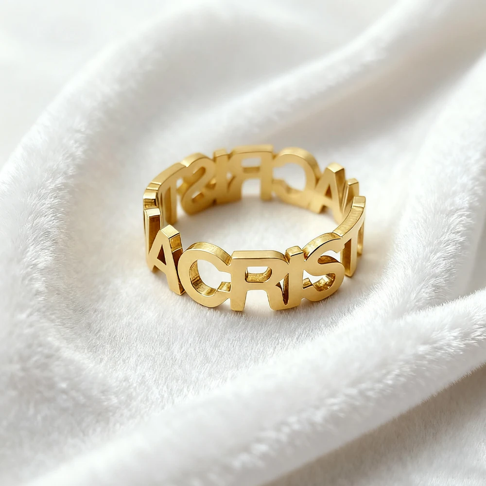 

Роскошное золотое кольцо из нержавеющей стали на заказ с буквенным принтом для женщин, регулируемое двойное имя, персонализированные свадебные украшения