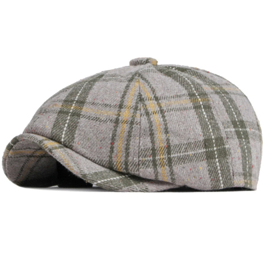 

HT3748 Beret Cap New Spring Autumn Winter Hat Men Women Painter Wool Beret Hat Male Female Plaid Octagonal Flat Cap Mens Berets