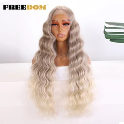 FREEDOM Deep Body Wave Synthetic Lace Front Wigs For Women Long Ombre Brown Blonde Lace Wig BIO Hair Heat Resistant Cosplay Wig