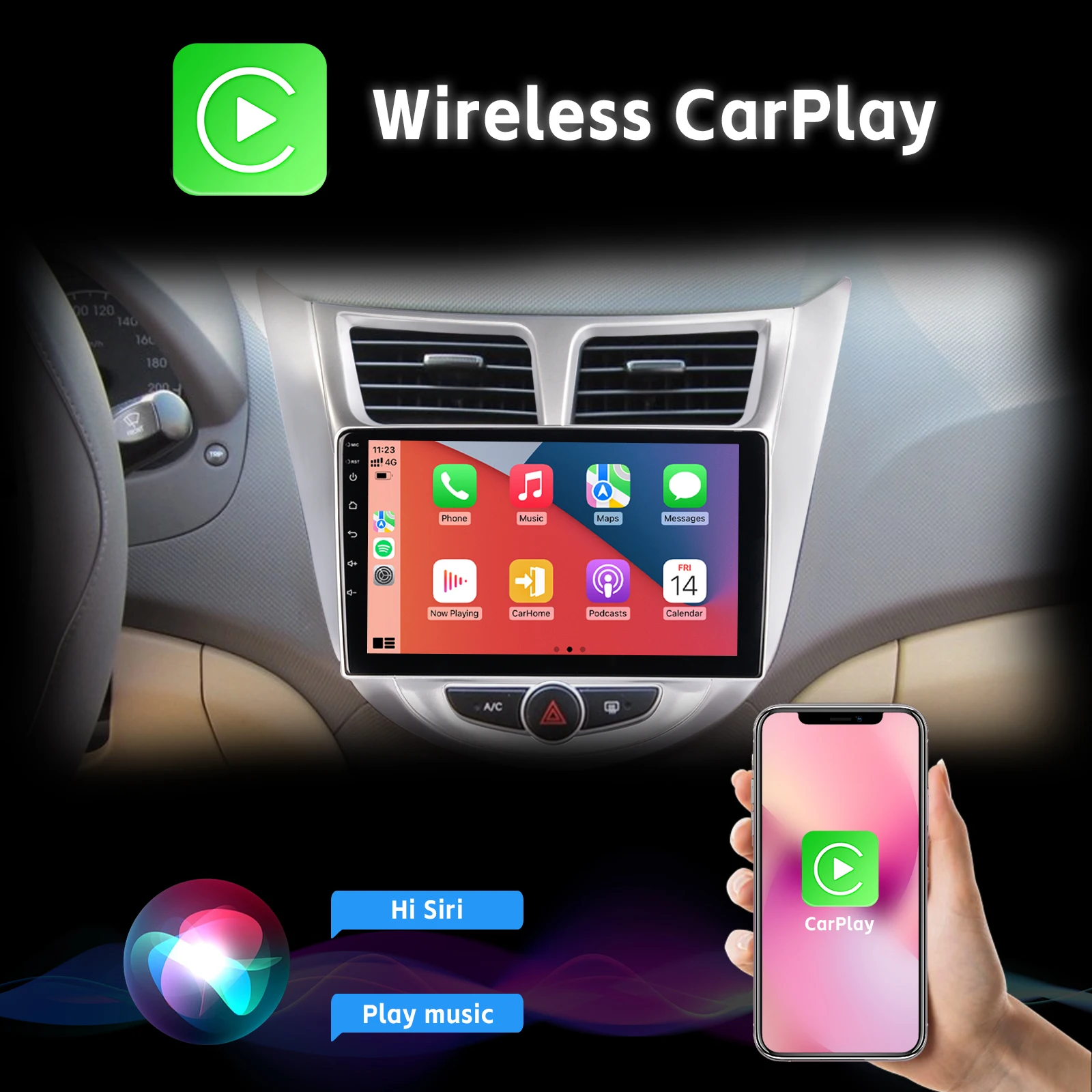 Car Radio Wireless Carplay Android Auto for Modern Rena Ruiyi DSP AHD Rear View Camera DAB+ BT 9