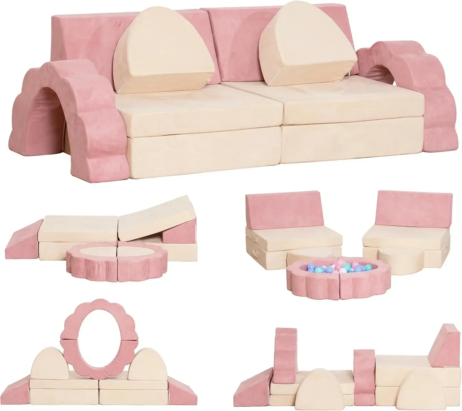 Kids Couch, Modular Kids Play Couch, Foam Toddler Couch for Playroom, Imaginative Convertible Foam Couch for