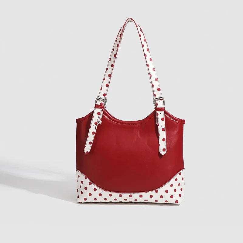 Summer New Design Women's Vintage Red Dot Shoulder Bag Large Capacity Fashionable Tote Bag OL Commuter Business Bag Feminina