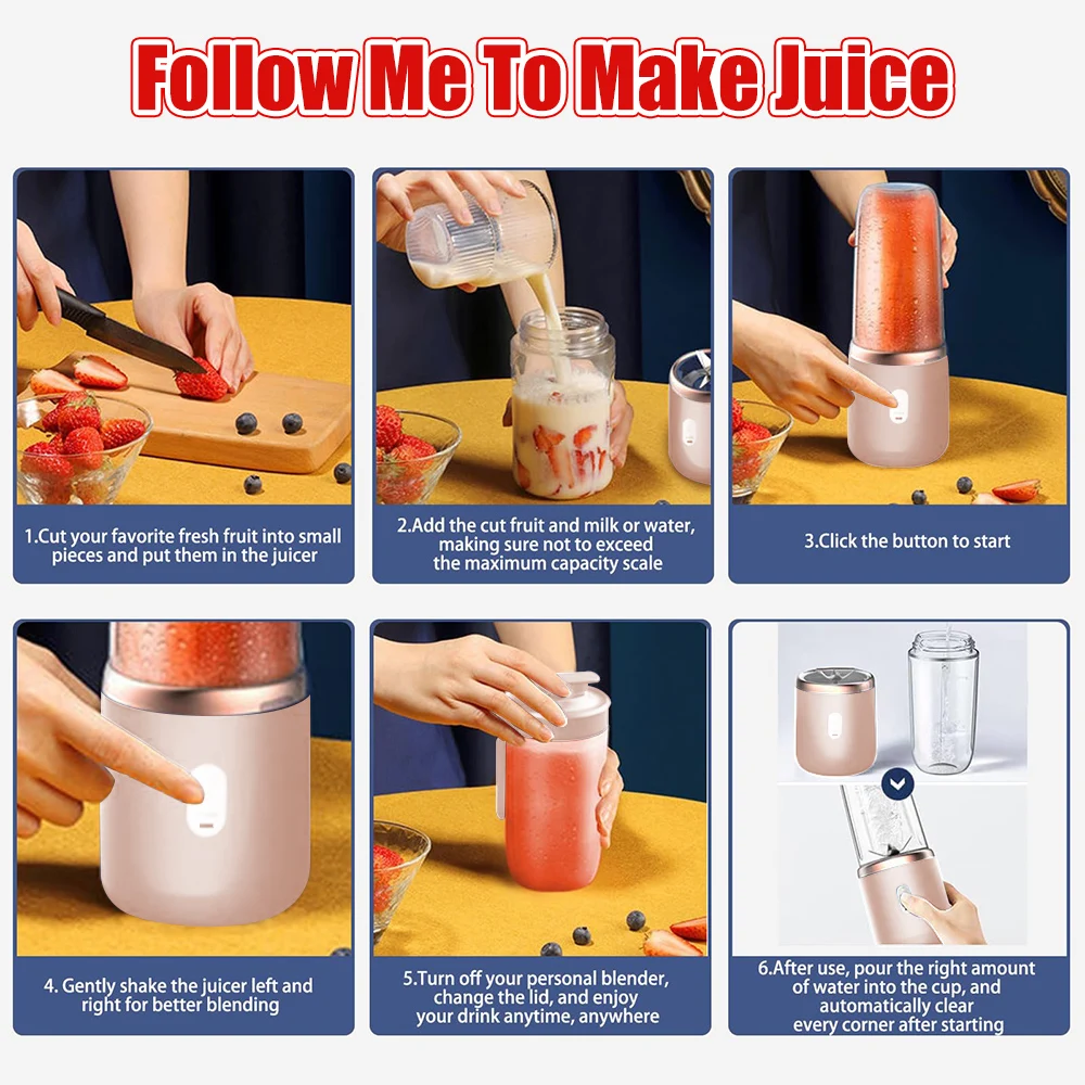 Dual Cup Fruit Juicer 400ml Electric Blender Handheld USB Quick Charge Juicer Apply for Fruit Vegetables Family Party Travelling