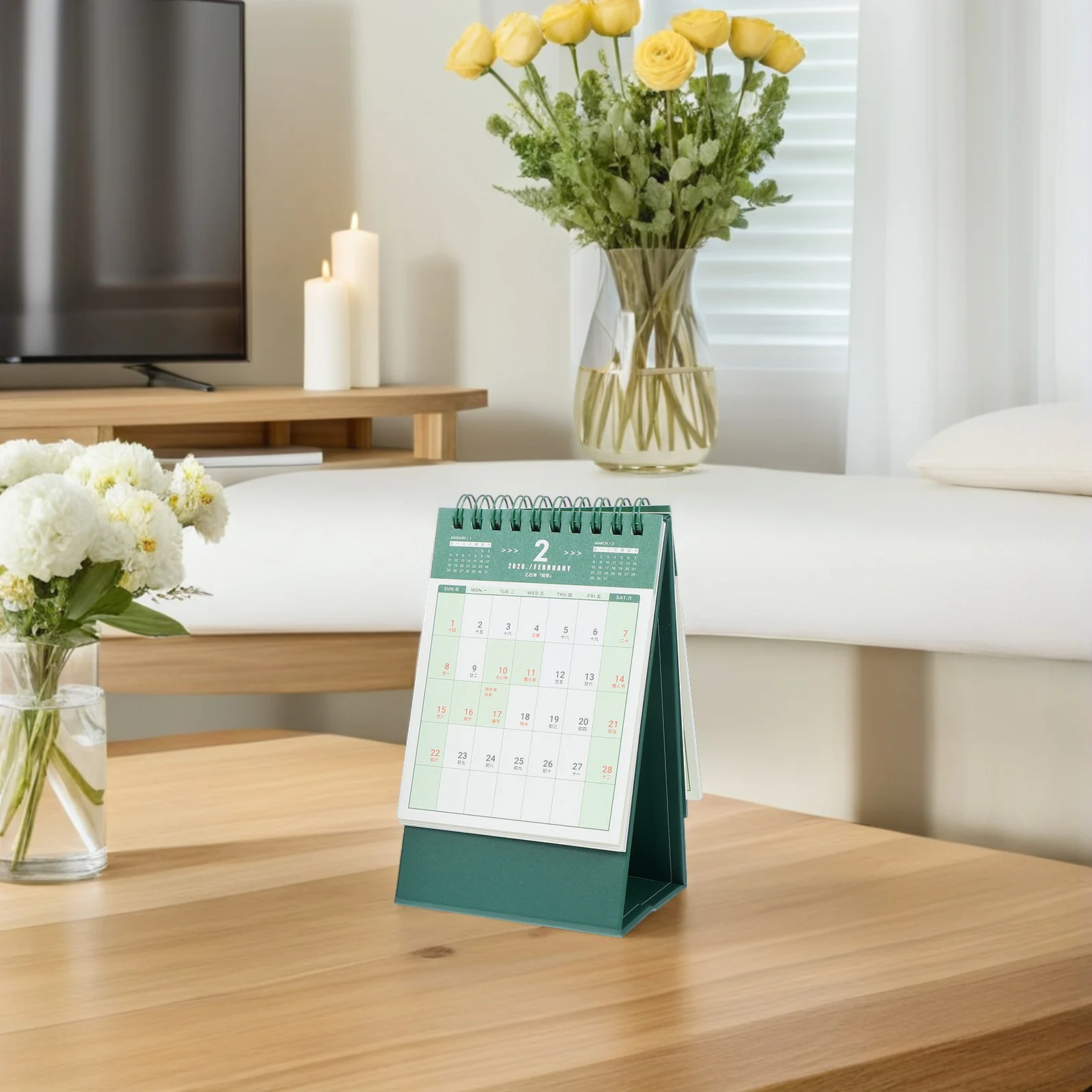 2pcs Desk 2026 Standing Flip Desktop Calendar Twin Wire Binding Daily Planner For Office Home Study Green 2026 Desktop Calendar