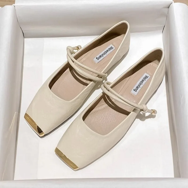 

Square Toe Women Heels Sandals Summer Marie Janes Shoes 2025 Brand Soft Leather Loafers Shoes Casual Shallow Dress Zapatillas